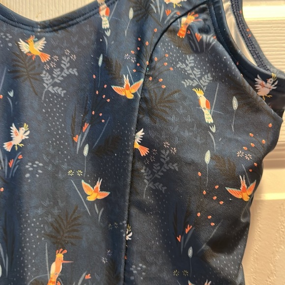 Lime Ricki Navy Blue Tropical Birds Floral Peplum Ruffle Tankini Swimsuit Top L - Picture 2 of 7